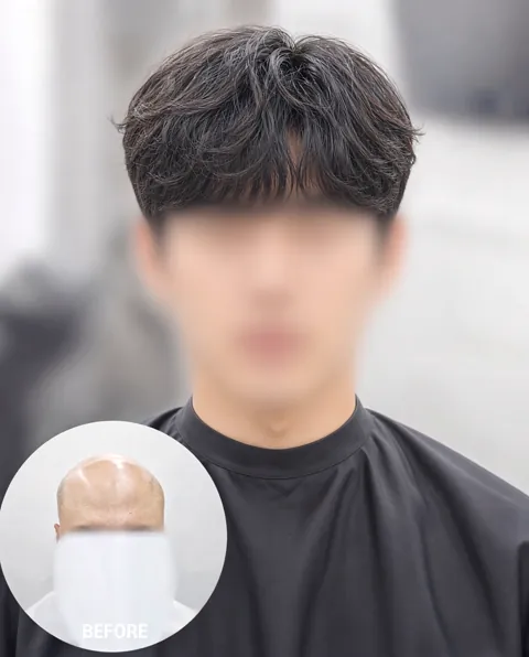남성 짧고 풍성한 컬 스타일과 왼쪽 아래 이전 이미지