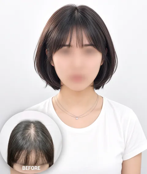 여성 단정한 단발 스타일과 왼쪽 아래 이전 이미지